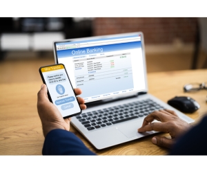 Man Doing Online banking from a computer